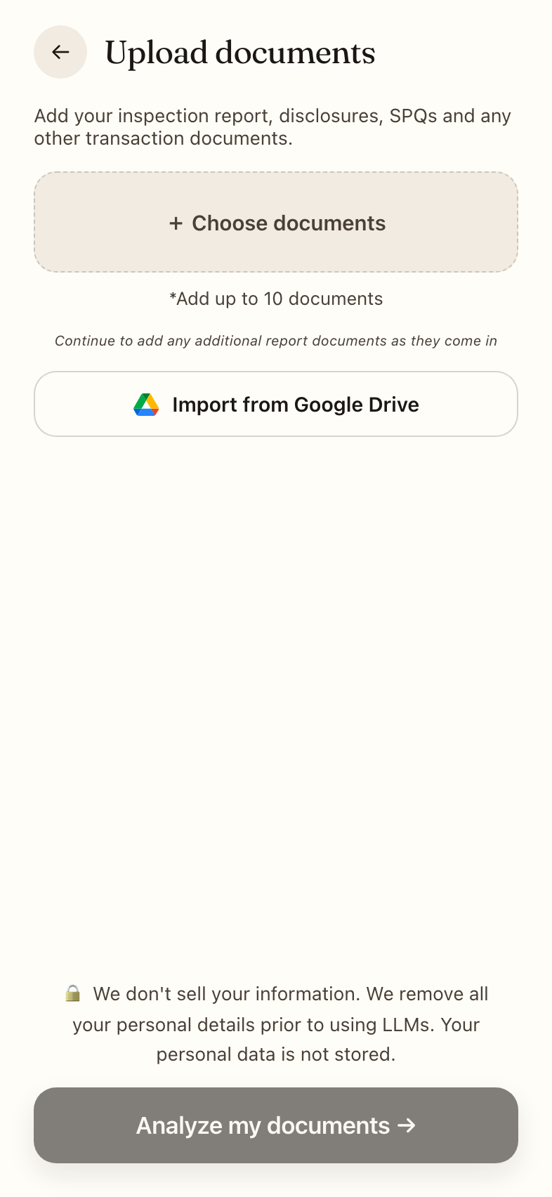 Document upload screen